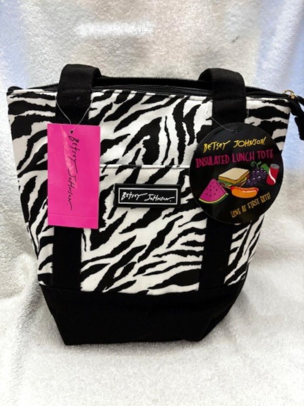 Betsey Johnson Zebra canvas lunch top handle tote NWT